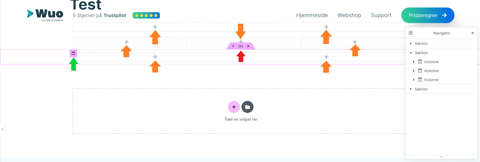 Elementor hjemmeside struktur