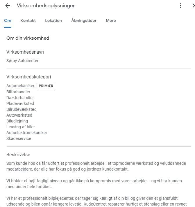 Google My Business virksomhedsoplysninger