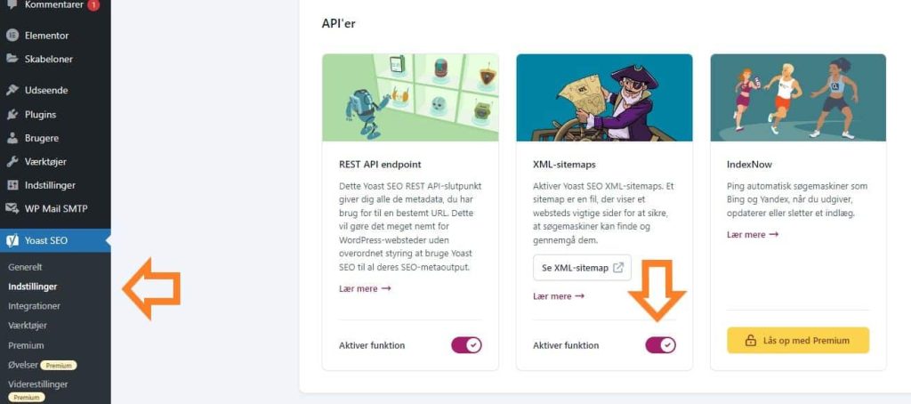 Opsætte sitemap i Yoast SEO