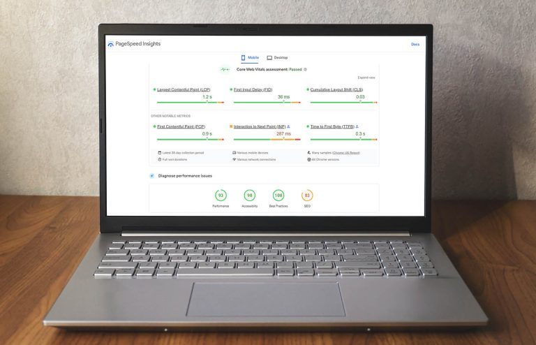 Google Pagespeed vist på laptop