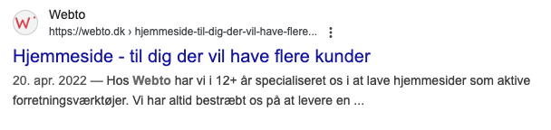 Søgereultat af webto på google.