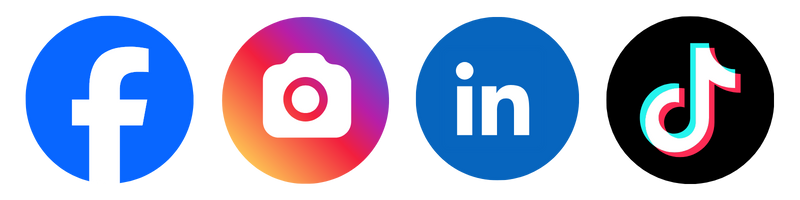 ikoner af sociale meder Facebook, Instagram, LinkedIn og TikTok