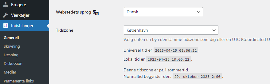 Tidszone i WordPress