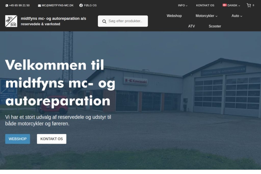 Midtfyns MC- og autoreparation hjemmeside udviklet af Webto